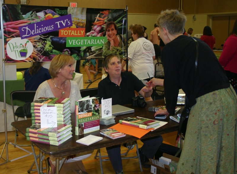 Delicious TV star Toni Fiore and producer Betsy Carson hand out material at the 2010 Vegetarian Food Festival. They’ll return this year to promote the all-vegetarian cooking show, which airs on PBS.