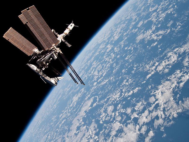 The space shuttle Endeavor as seen from a departing Russian space craft on May 23, 2011.