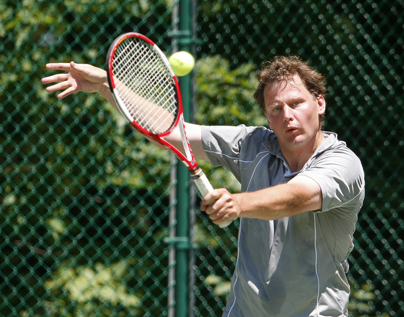 Chris Angell of Brooklin lost eight of his first 10 games but rallied past Mike Burke of Lewiston to win the men’s singles title in three sets, 1-6, 6-2, 6-2.