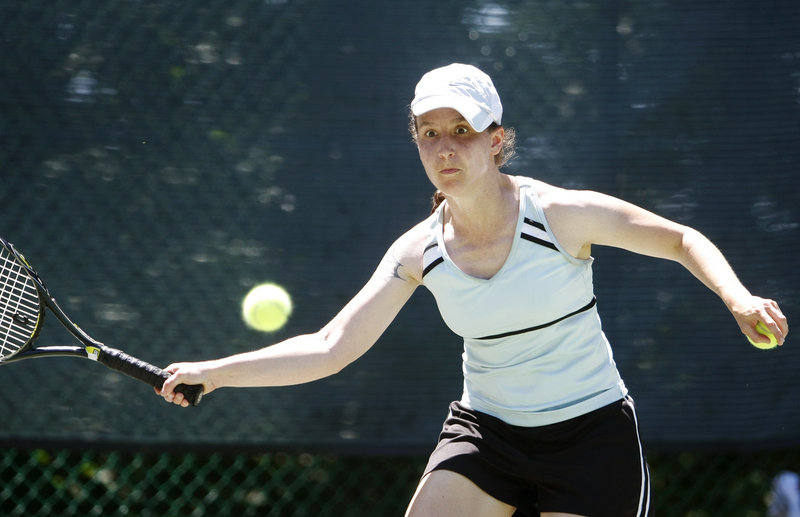 Helen Boucher of Topsham, 38, played in the MTA women’s singles final for the second straight year on Sunday. She marveled at the speed of her 15-year-old opponent, Maisie Silverman, and the quality of her shots.