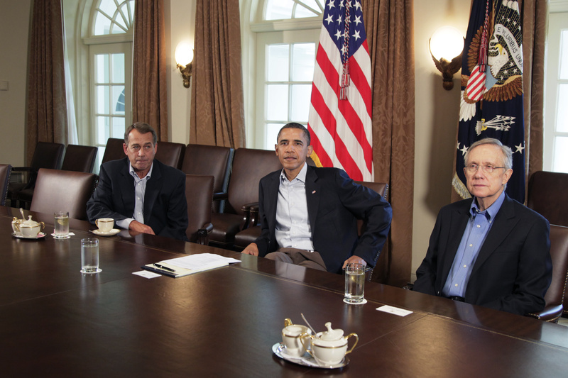 A joint condemnation of the S&P credit downgrade by President Barack Obama, House Speaker John Boehner of Ohio, left, and Senate Majority Leader Harry Reid of Nevada, right, would have been reassuring to investors.