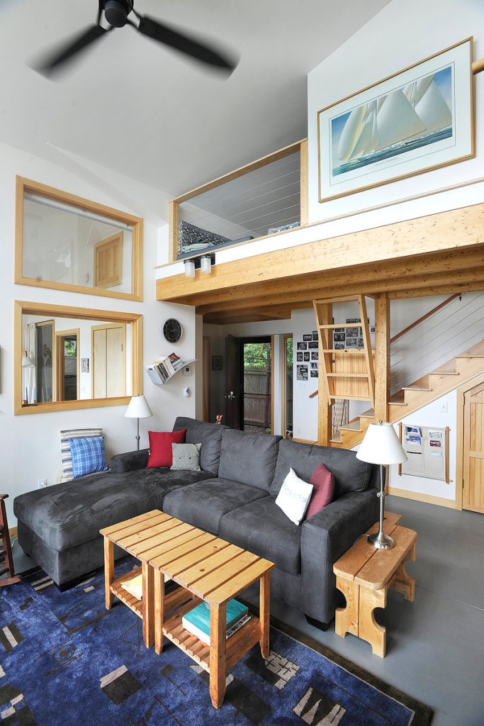 A bunk area for children overlooks the living room.