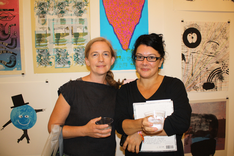 Artist Karen Gelardi of South Portland, who is a member of both the Portland Museum of Art and Space, and graphic designer Jennifer Muller of Portland, who is a member of Space, at the opening reception for “Pulled.”