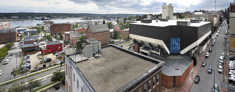 A view of the Cumberland County Civic Center from top of Monument Square Parking Garage.