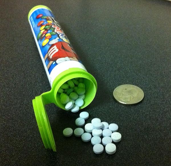 Maine State Police photo of oxycodone pills seized in the Portland raid.