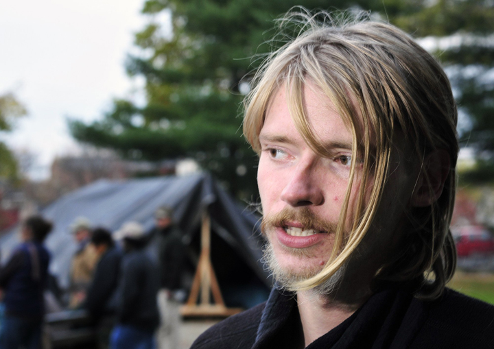 Shane Blodgett, 21, an Occupy Maine member from Augusta who vows to stay in Portland’s Lincoln Park “regardless of how cold it gets” this winter, says violence in the Occupy Wall Street movement is counterproductive.