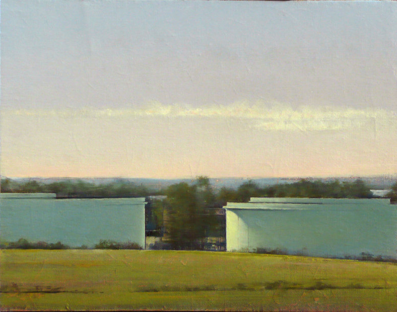 Joseph Nicoletti’s “South Portland Tanks I,” oil on canvas on panel.