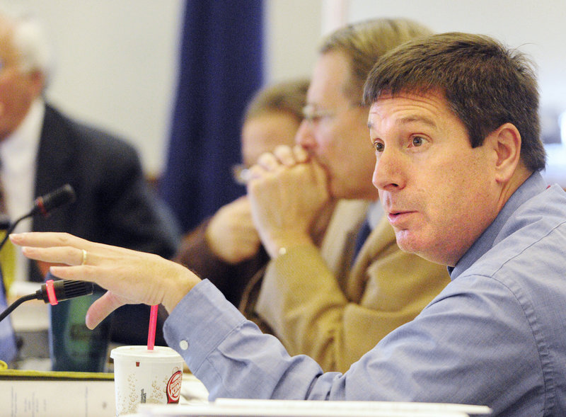 Rep. Ken Fredette, R-Newport, asks a question Friday, the third day of a public hearing on Gov. Paul LePage’s proposed cuts to the Department of Health and Human Services’ budget, at which 360 people signed up to testify.