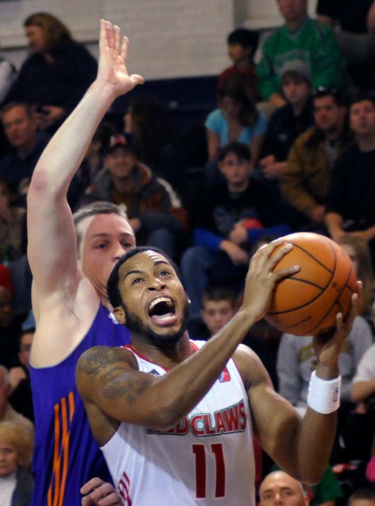 Courtney Pigram, who scored 21 points Saturday for the Maine Red Claws, finds room to drive to the basket during the 101-86 victory against the Iowa Energy at the Portland Expo.