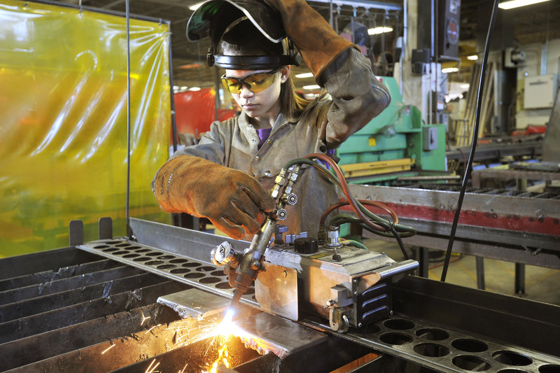 Jade Minnerly, above, a Casco Bay High School junior, wants to attend the Advanced Welding Institute in Vermont. Shae Friou, below, a senior at Casco Bay High School, plans to use her welding skills to help pay for college in California next year. Both are studying at Portland Arts & Technology High School.