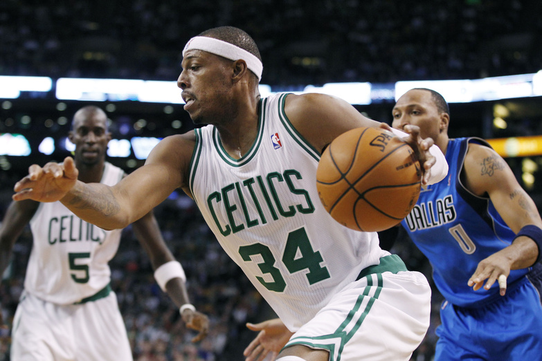 Celtics forward Paul Pierce drives past Dallas Mavericks forward Shawn Marion Wednesday night. Dallas won, 90-85.