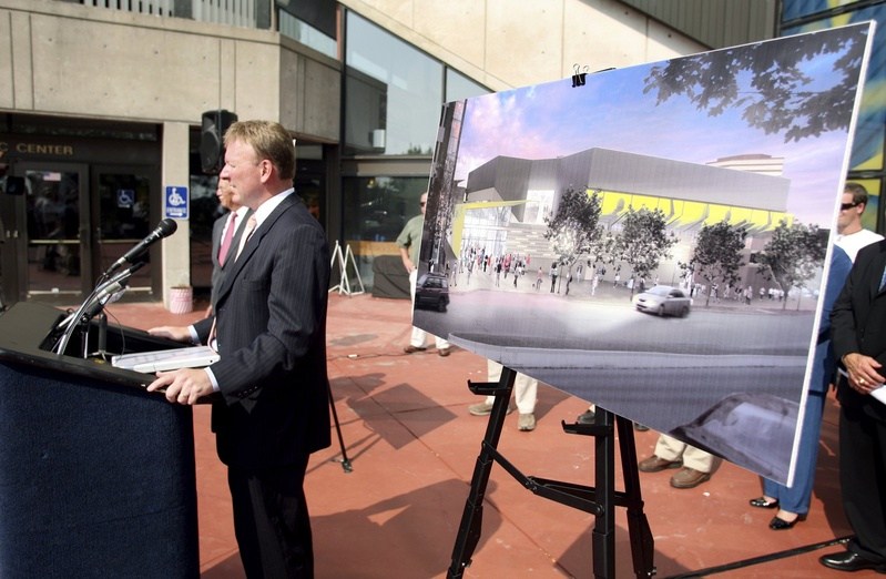 Neal Pratt, chair of the Cumberland County Civic Center board of trustees, discusses the proposed renovations for the Cumberland County Civic Center in Portland.