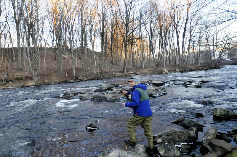 Aaron Landry of Standish was one of approximately 70 fly fishermen who participated in this year’s Freeze Up gathering.