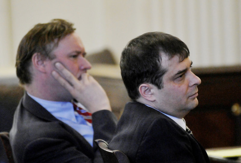 Patrick Dapolito of Limington, right, and defense attorney David Van Dyke.