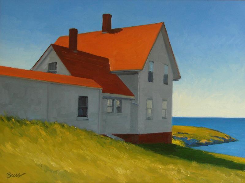 “Lightkeeper’s House, Mid-Afternoon,” oil on canvas by Kevin Beers, from “Trucks and Landscapes,” his exhibition of new paintings at Gleason Fine Art in Portland.