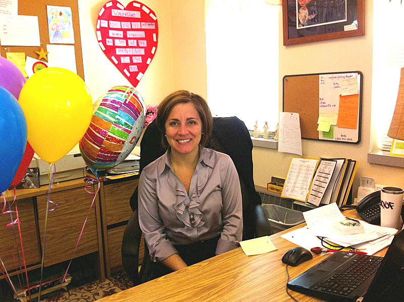 Kate Hersom in her office at Saccarappa Elementary School.