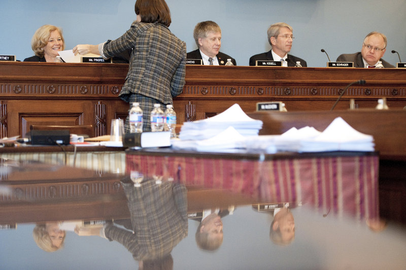 Maine Rep. Chellie Pingree, D-1st District, left, participates in a House Agriculture Committee hearing on Capitol Hill on Jan. 25. “There wasn’t sufficient information provided ... (and) the process itself doesn’t allow for enough regular updates,” the congresswoman said about the USDA releasing public information about its investigation into the Hannaford beef recall. The investigation was closed Feb. 2.