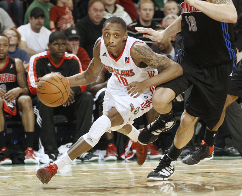 Kenny Hayes was a driving force in the Red Claws’ victory Sunday at the Portland Expo. He scored a team-record 52 points, including 26 in the final quarter of a 118-113 win.