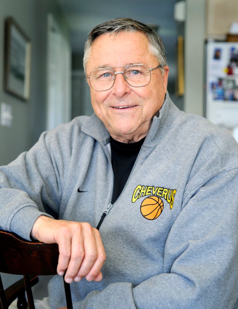 Bob Brown at his home in Scarborough Friday. Only twice did his high school basketball teams fail to reach regional tournaments.