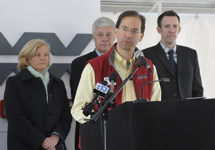 Idexx CEO Jonathan Ayers speaks during the groundbreaking ceremony for the $35 million project in Westbrook today.