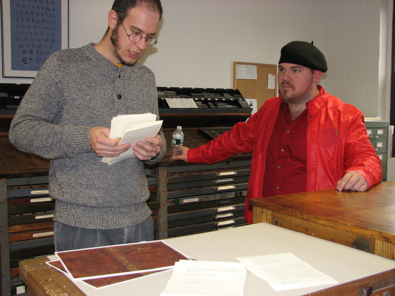 UMM students Dan Barr, left, and Joshua Luman discuss the “Julia” project.