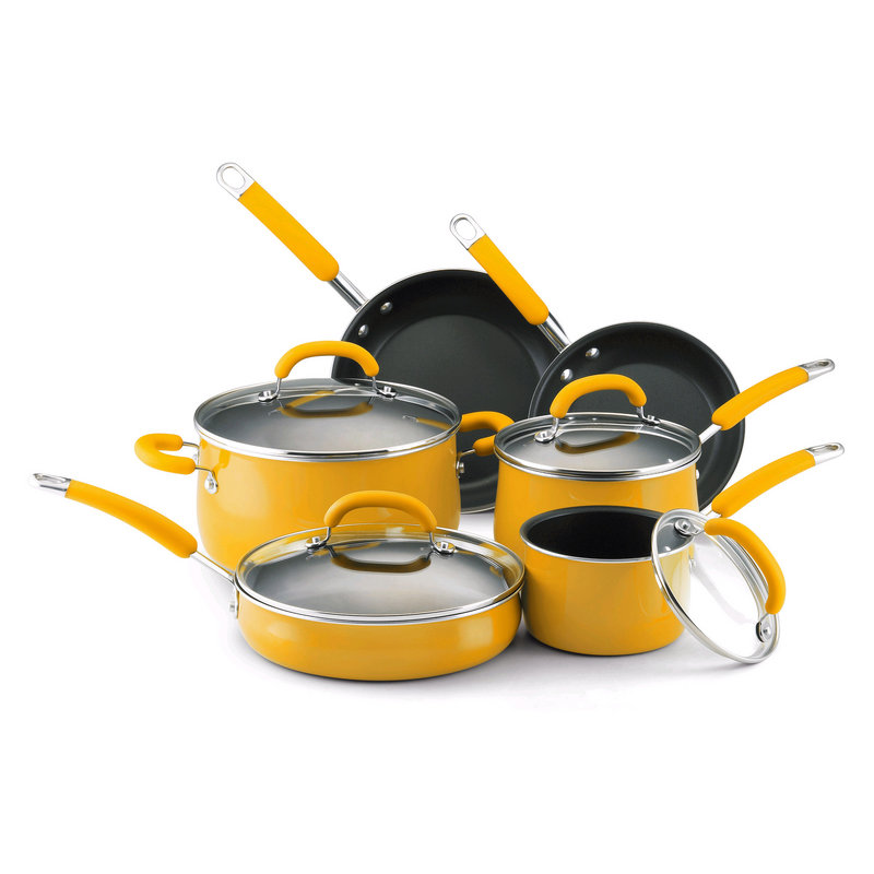 The Rachael Ray porcelain enamel 10-piece cookware set from Wayfair.