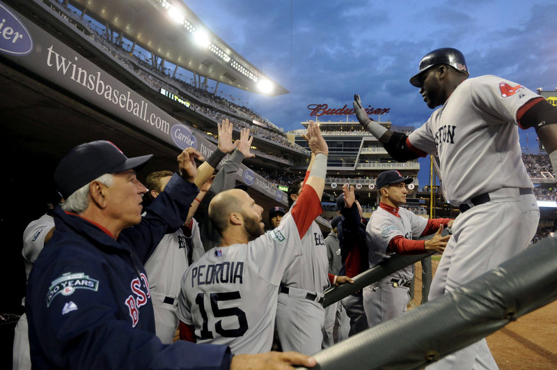 David Ortiz continued his torrid April for the Red Sox, hitting a two-run homer in the third inning Tuesday night. Boston defeated the Minnesota Twins, 11-2.