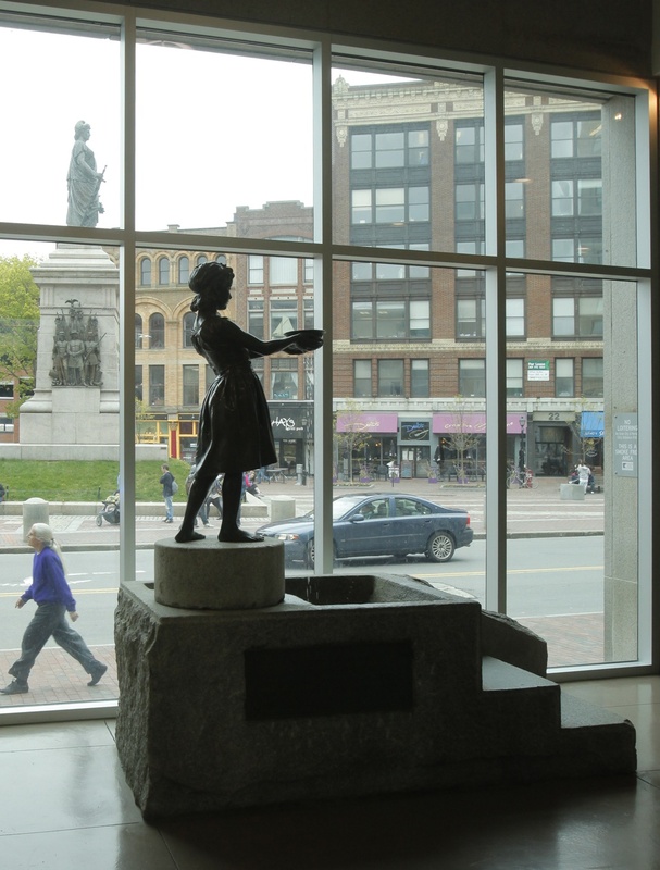 One of 28 works that Portland has installed throughout the city, the Lillian M.N. Stevens Memorial Fountain, or "Temperance (The Little Water Girl)," in the lobby of the Portland Public Library will be the subject of tonight's discussion, the first in a monthly series about public art. The event is free and part of the city's First Friday Art Walk.