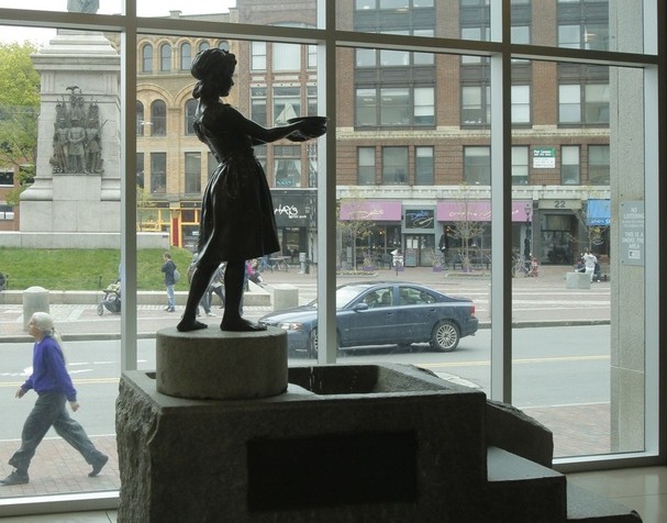 One of 28 works that Portland has installed throughout the city, the Lillian M.N. Stevens Memorial Fountain, or "Temperance (The Little Water Girl)," in the lobby of the Portland Public Library will be the subject of tonight's discussion, the first in a monthly series about public art. The event is free and part of the city's First Friday Art Walk.