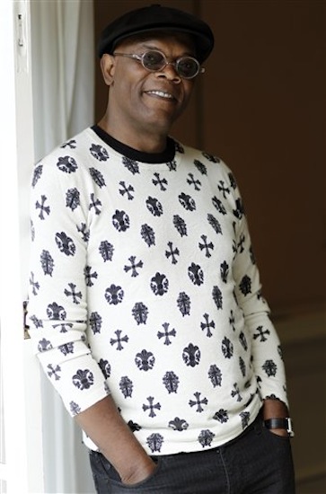 In this April 12, 2012 photo, Samuel L. Jackson who plays Nick Fury in the upcoming film "The Avengers", poses for a portrait in Beverly Hills, Calif. The film will be released in theaters May 4. (AP Photo/Matt Sayles) Eyeglasses Hat keytest012 One person Portrait Press event Smiling Casual