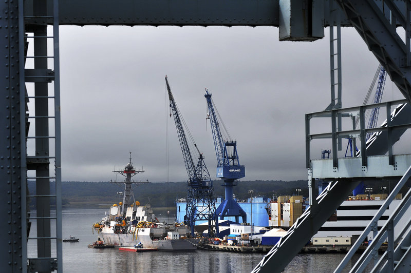 This 2011 file photo shows Bath Iron Works. The company's machinists overwhelmingly vote to ratify a new four-year contract on Sunday, May 20, 2012.