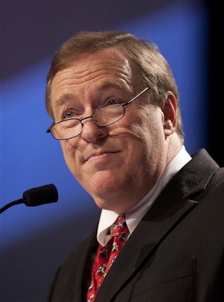 In this May 5, 2012, file photo, Kevin Raye, 2nd Dist. Congressional candidate, speaks at the Maine Republican Convention at the Augusta Civic Center in Augusta, Maine. Raye, who won the nod to be the Republican candidate for the 2nd Congressional District, served more than 17 years as a top aide to Sen. Olympia Snowe. (AP Photo/Robert F. Bukaty, File)
