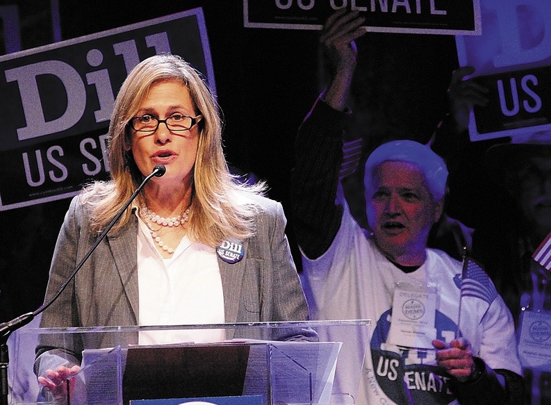 Senate candidate Cynthia Dill speaks at the Maine Democratic Convention today. Dill said Democrats can’t shy from a fight with independent candidate Angus King out of fear that it could help the Republican candidate win.