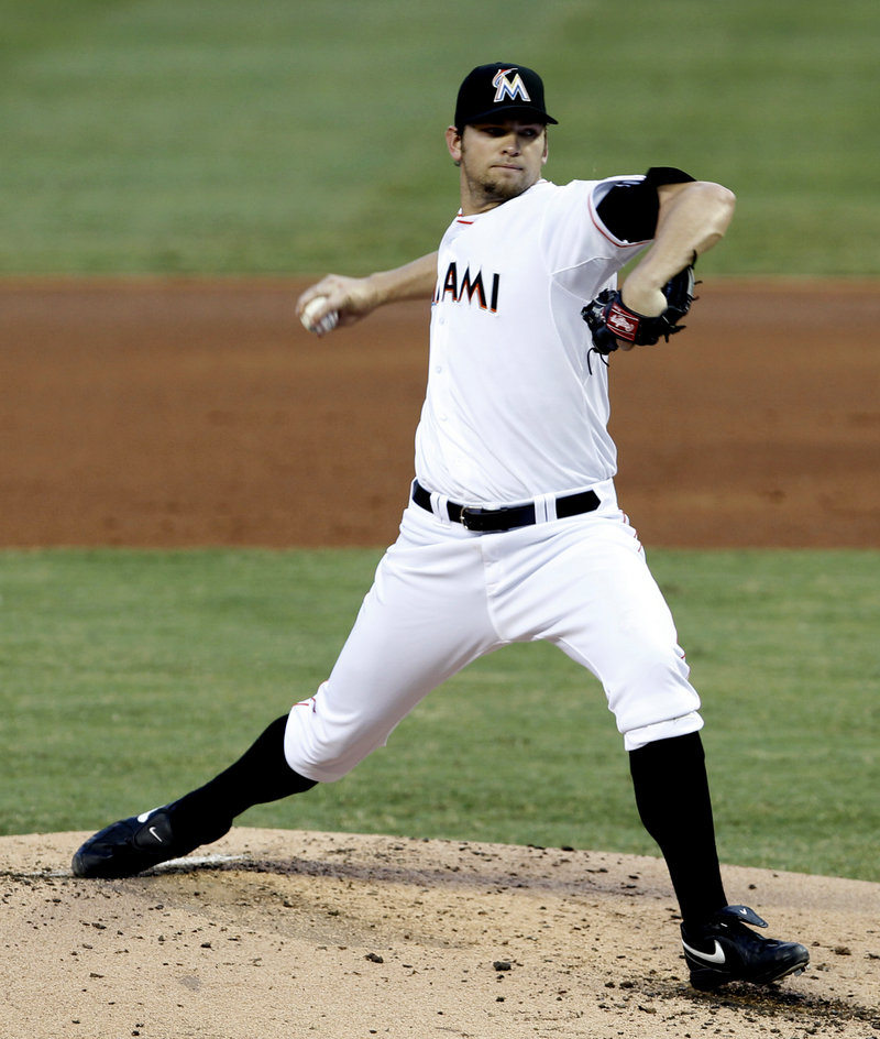 Josh Johnson allowed just four hits and one run in seven innings Monday as the Marlins ended a six-game losing streak with a 4-1 victory over the Red Sox.