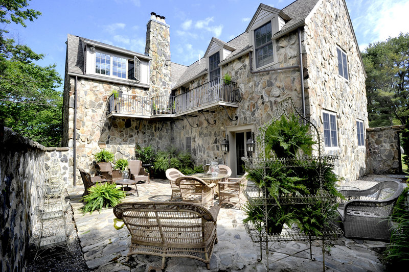 The back courtyard of Rocky Pastures, the home built for Maine author Kenneth Roberts in the 1930s.