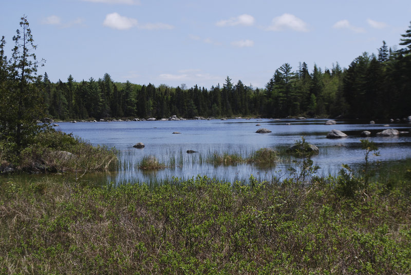 Rocky Pond is tranquil and fun to hike along to a waterfall in Baxter State Park. It’s part of the parcel of land given to the park by the Huber family last winter.