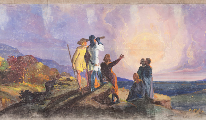 “The Shepherds Point Out the Gates of the Celestial City from Hill Clear” by Joseph Kyle and Edward Harrison May, from “The Moving Panorama of Pilgrm’s Progress,” opening Saturday at the Saco Museum.