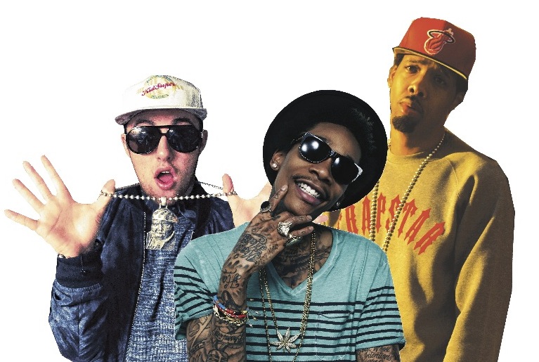From left, Miller, Khalifa and Woods will be joined by Kendrick Lamar and Chiddy Bang at the “Under the Influence of Music” show at Scarborough Downs.
