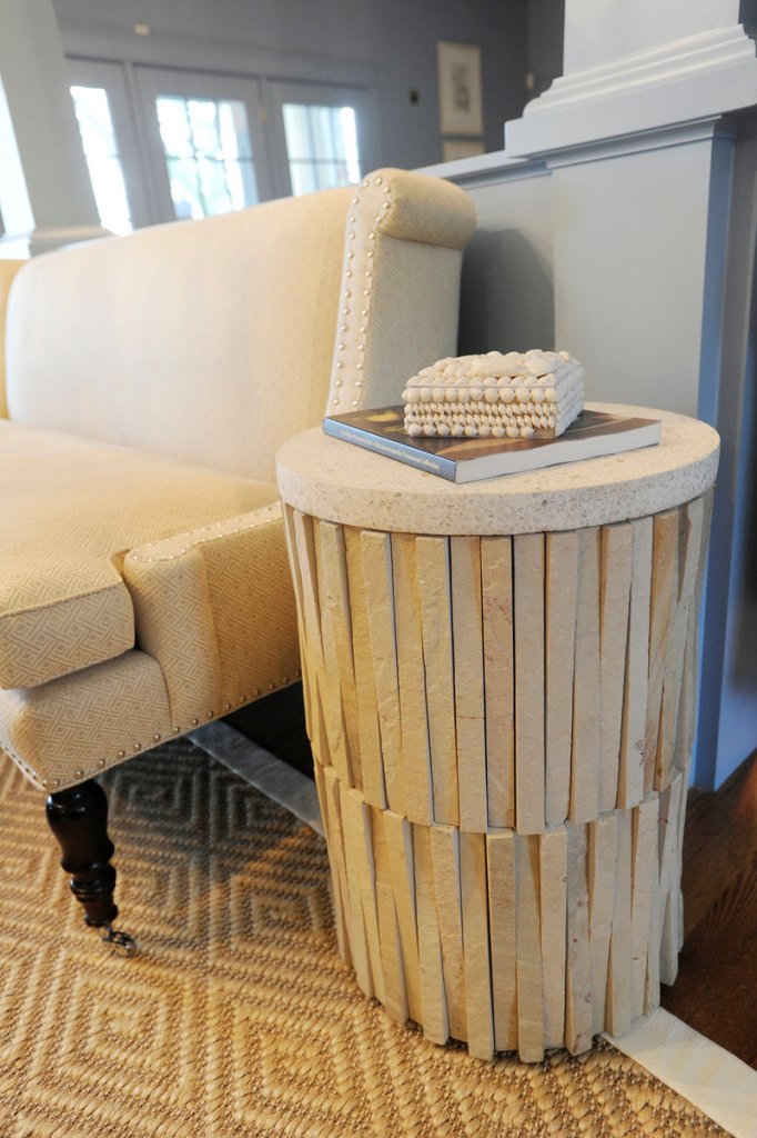 A bleached slate table with a sandstone top.