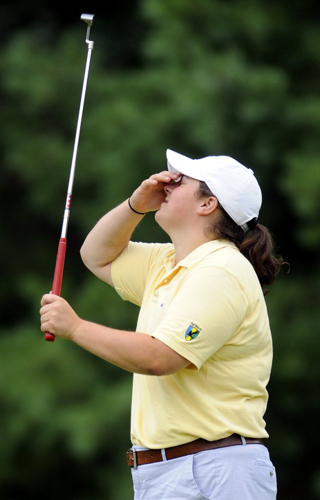 Emily Bouchard, the defending champ, climbed back into contention by shooting the best round of the day – a 77. She is four shots off the lead.