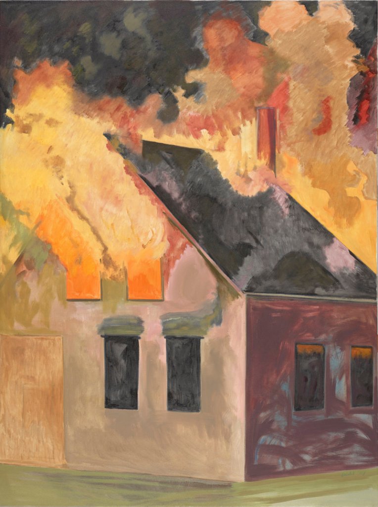 Lois Dodd’s “Burning House, Night, Vertical,” 2007, oil on linen