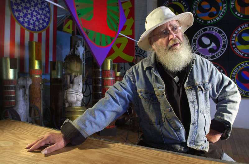 Best known for his “LOVE” sculpture, Robert Indiana is shown in one of his studios on Vinalhaven in 2002. 