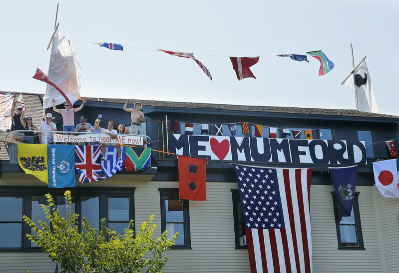 Derek Davis/Staff Photographer Thanks to her son Lex Goduti and his friends, Nance Monaghan had the top of her Eastern Promenade home converted into a ship Saturday for the house-decorating contest that was part of the daylong Gentlemen of the Road concert by Mumford & Sons and seven other bands.