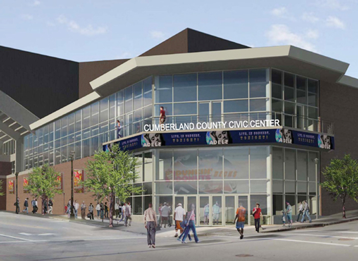 Artist's rendering of future main entrance of the Civic Center at Spring and Center streets, which is now only an exit.