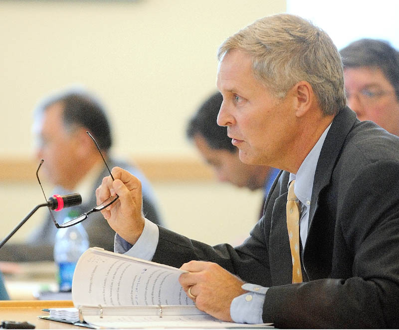 James L. Costello, from Curtis Thaxter of Centeral Maine Power, speaks for Maine Natural Gas during a hearing on Tuesday morning in the Cross State Office Building.