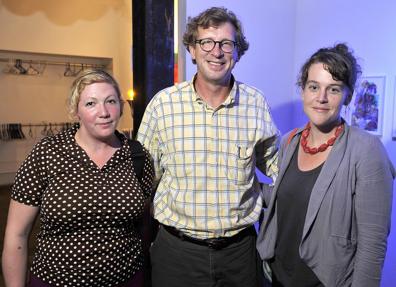 Artist Kimberly Convery, Don Tuski, president of the Maine College of Art, and artist Kate Cox.