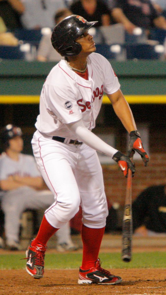 Xander Bogaerts, a top prospect for the Boston Red Sox, made his Hadlock Field debut Tuesday night with the Portland Sea Dogs and made a great first impression: a home run in the fourth inning.
