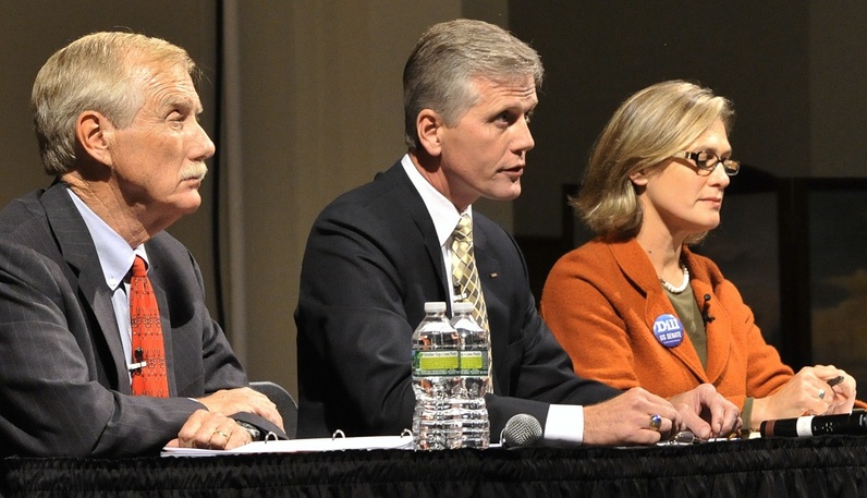 From left, U.S. Senate candidates Angus King, Charlie Summers and Cynthia Dill listen to a question at the Sept. 17 debate. A reader takes issue with a statement by Summers about global warming.