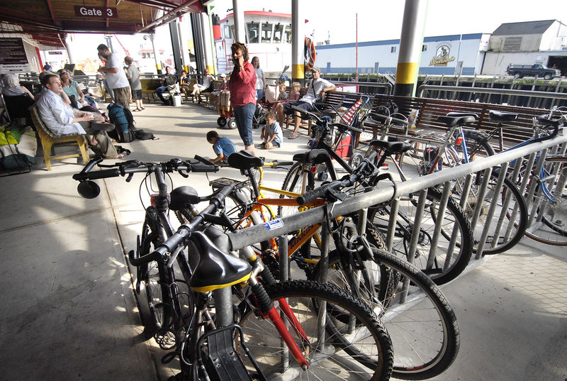 Bicycles await commuters at the Casco Bay Lines terminal on Commercial Street. The district is planning to add more than 3,000 square feet to the terminal, including a new waiting room, new restrooms and new ticket and freight offices.