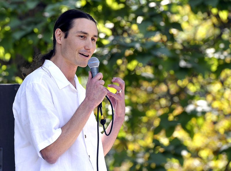 Dr. Dustin Sulak, owner of Integr8 Health, LLC, in Falmouth, speaks at Atlantic CannaFEST on Saturday. He explained the benefits of smoking medical marijuana over taking various kinds of painkillers often prescribed by doctors. He also told of healthy ways to smoke it and ways to cut back on quantity of usage for a healthier lifestyle.